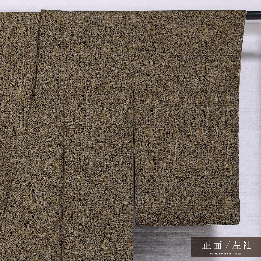 小紋 袷 身丈155cm 裄丈62cm 正絹 Sランク インフォーマル バチ衿 Mサイズ 花柄 黒系 RP 1221-11607