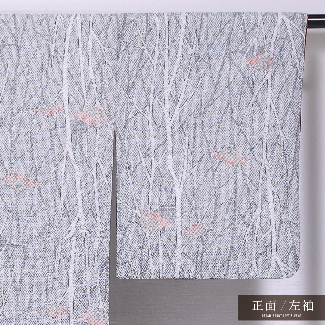 小紋 袷 身丈159cm 裄丈66cm 正絹 Cランク インフォーマル 広衿 Mサイズ 植物柄 グレー系 LP 1221-11750