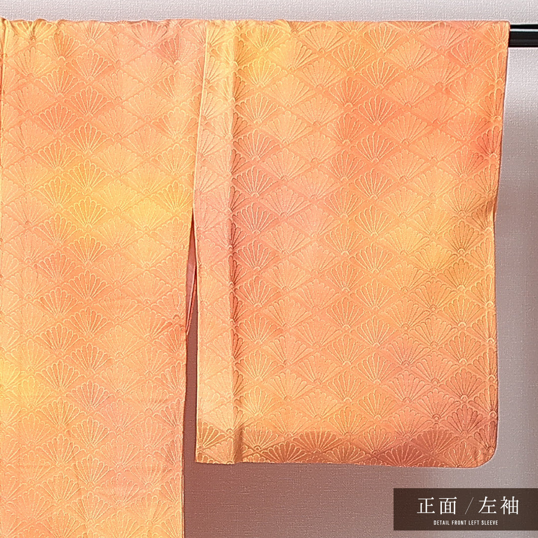 色無地 洗える着物 袷 身丈164cm 裄丈64cm ポリエステル Sランク Lサイズ 広衿 インフォーマル 紋意匠 菊菱 朱系 1214-14999