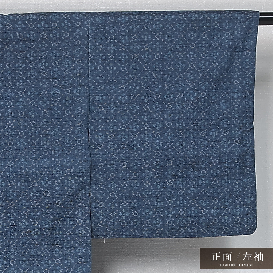 紬 袷 身丈153cm 裄丈63cm 正絹 Cランク カジュアル 広衿 Sサイズ 創作柄 青系 HP 1223-12010