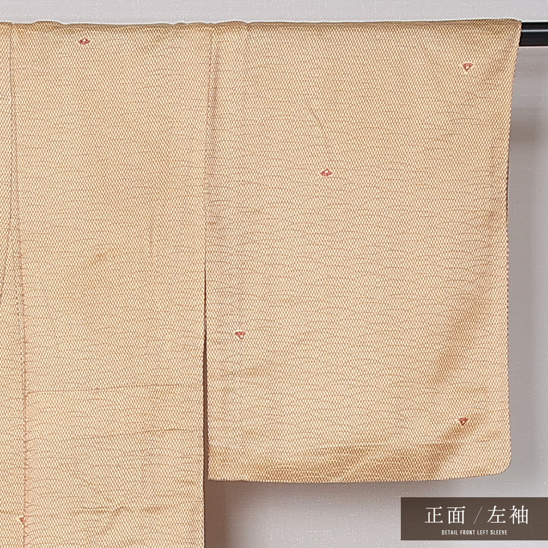小紋 単衣 身丈156cm 裄丈62cm 正絹 Aランク インフォーマル 広衿 Mサイズ 扇 芝草 朱系 HP 1221-12181