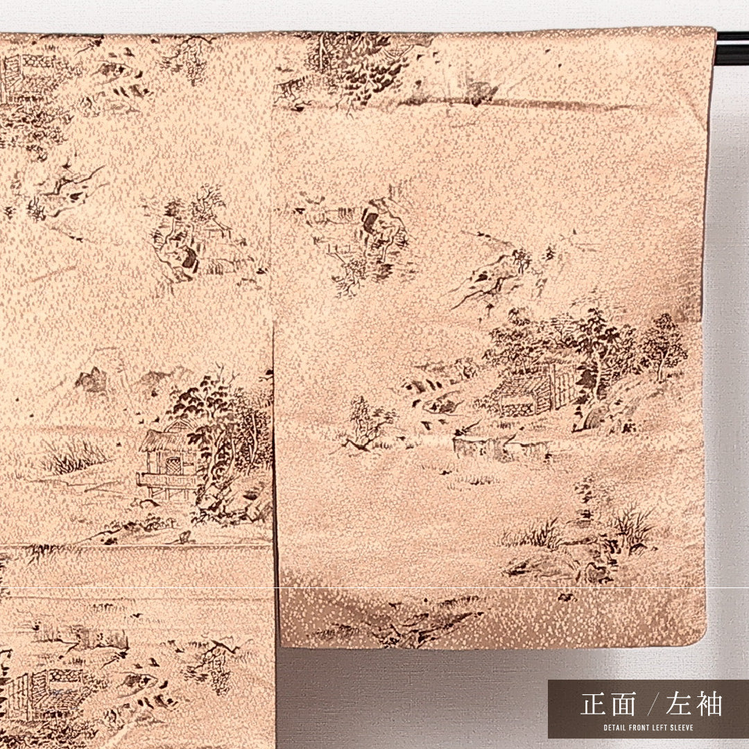 小紋 袷 身丈161cm 裄丈64cm 正絹 Sランク インフォーマル 広衿 Lサイズ 茶屋辻 金系 RP 1221-14152