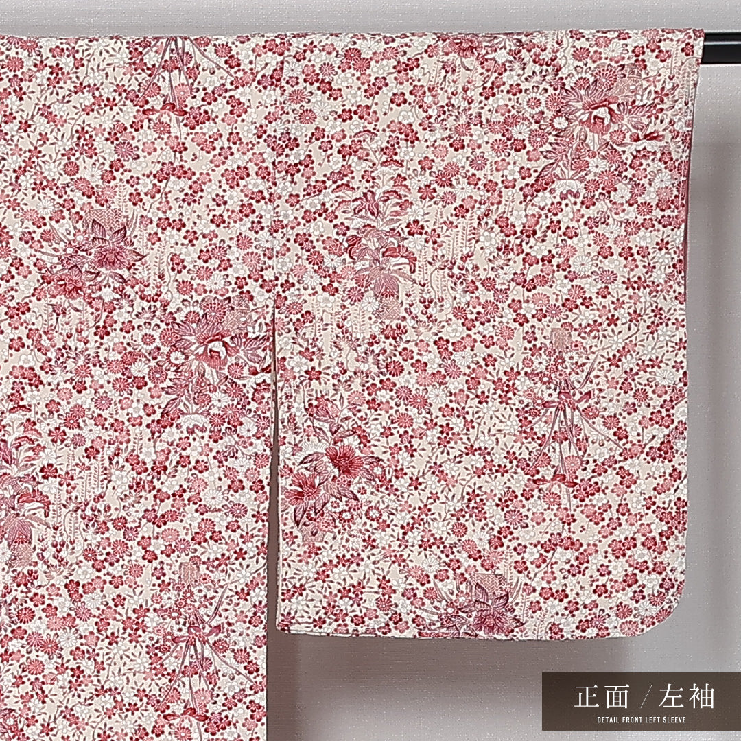 小紋 袷 身丈163cm 裄丈66cm 正絹 Aランク インフォーマル バチ衿 Lサイズ 菖蒲 ピンク系 HP 1221-11981