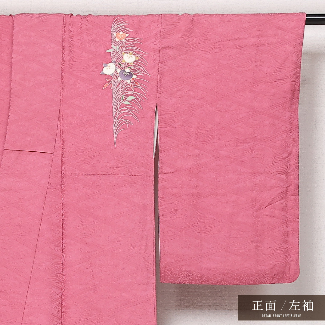 付下げ 袷 身丈165cm 裄丈65cm 正絹 Sランク インフォーマル 広衿 XLサイズ 梅 ピンク系 RP 1218-13558