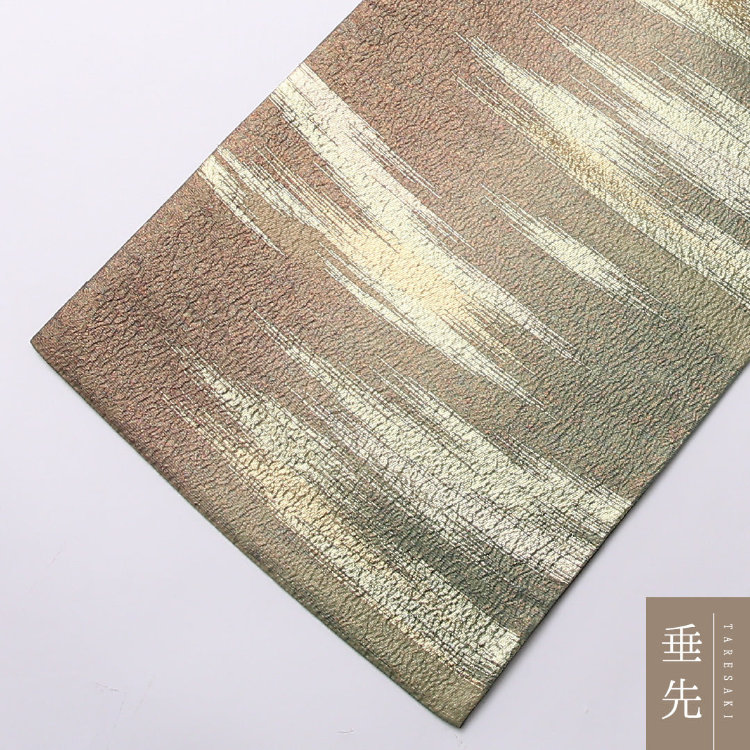 袋帯 帯丈432cm 六通 セミフォーマル Sランク 正絹 ふくれ織 創作柄 シック 伝統的 緑系 1223-01536