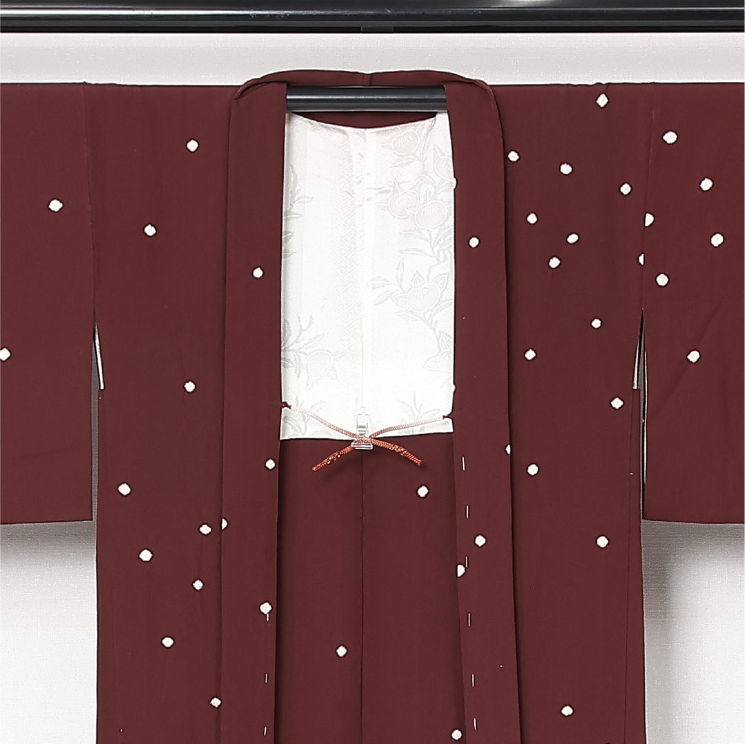 羽織 袷 身丈76cm 裄丈63cm 正絹 Sランク カジュアル Sサイズ 紐あり ドット 茶系 RP 1232-12813