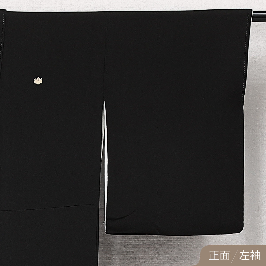 黒留袖 五つ紋 五三桐 身丈163cm 裄丈63.5cm Sランク 正絹 袷 比翼 広衿 L 刺繍 吉祥文様 フォーマル 古典的 華やか 黒系 1211-F0602