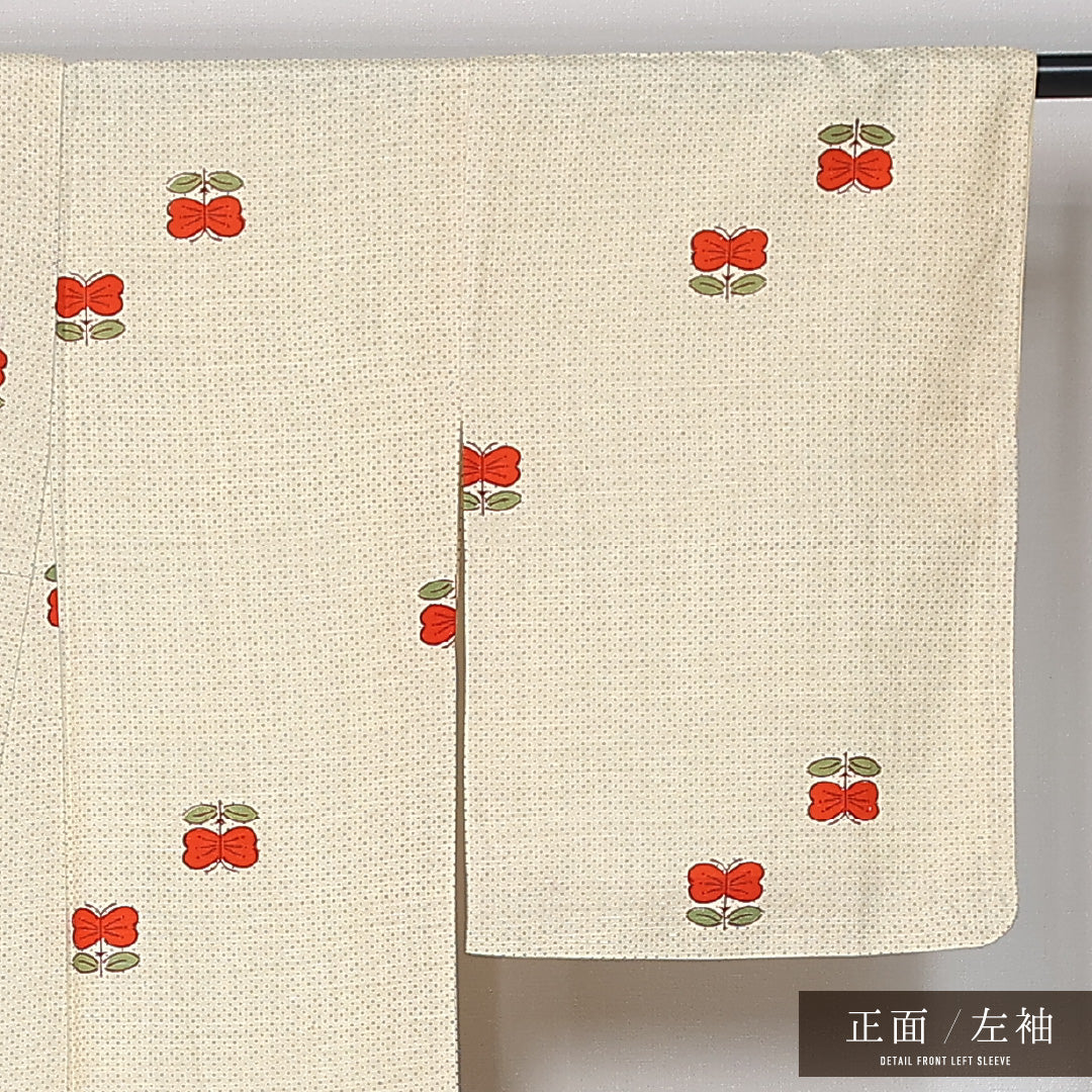 小紋 袷 身丈158cm 裄丈64cm 正絹 Aランク インフォーマル バチ衿 Mサイズ チューリップ 黄系 HP 1221-11970