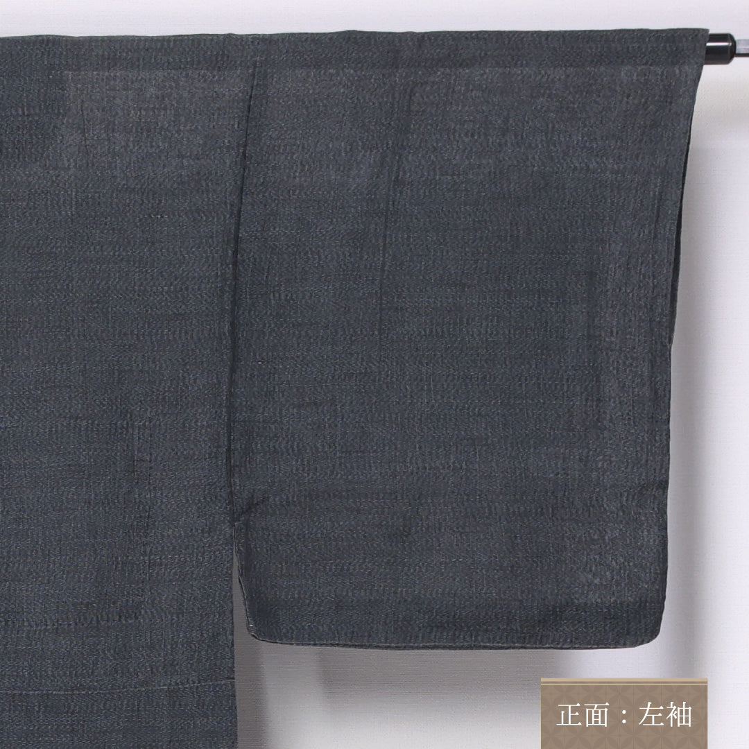 男着物 夏物 紗 身丈132cm 裄丈67cm 正絹 Aランク XSサイズ バチ衿 カジュアル 無地 黒系 1219-06288