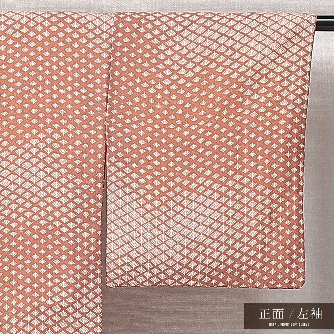 小紋 洗える着物 袷 身丈163cm 裄丈64cm ポリエステル Sランク Lサイズ 広衿 インフォーマル 抽象柄 茶系 白系 1215-14817