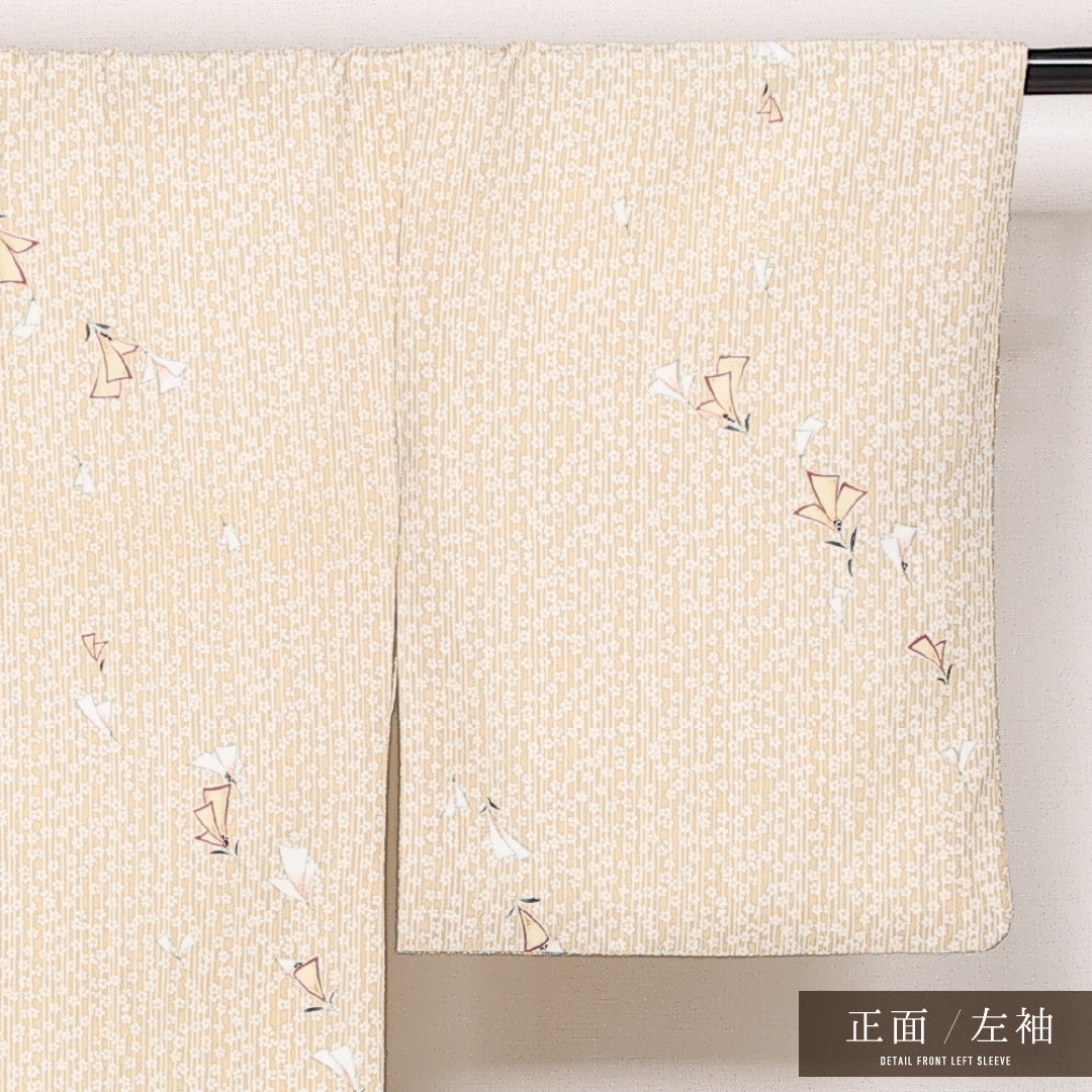 小紋 袷 洗える着物 身丈155cm 裄丈63cm Aランク ポリエステル 広衿 Mサイズ インフォーマル 梅 古典的 しとやか クリーム系 ベージュ系 1215-13591