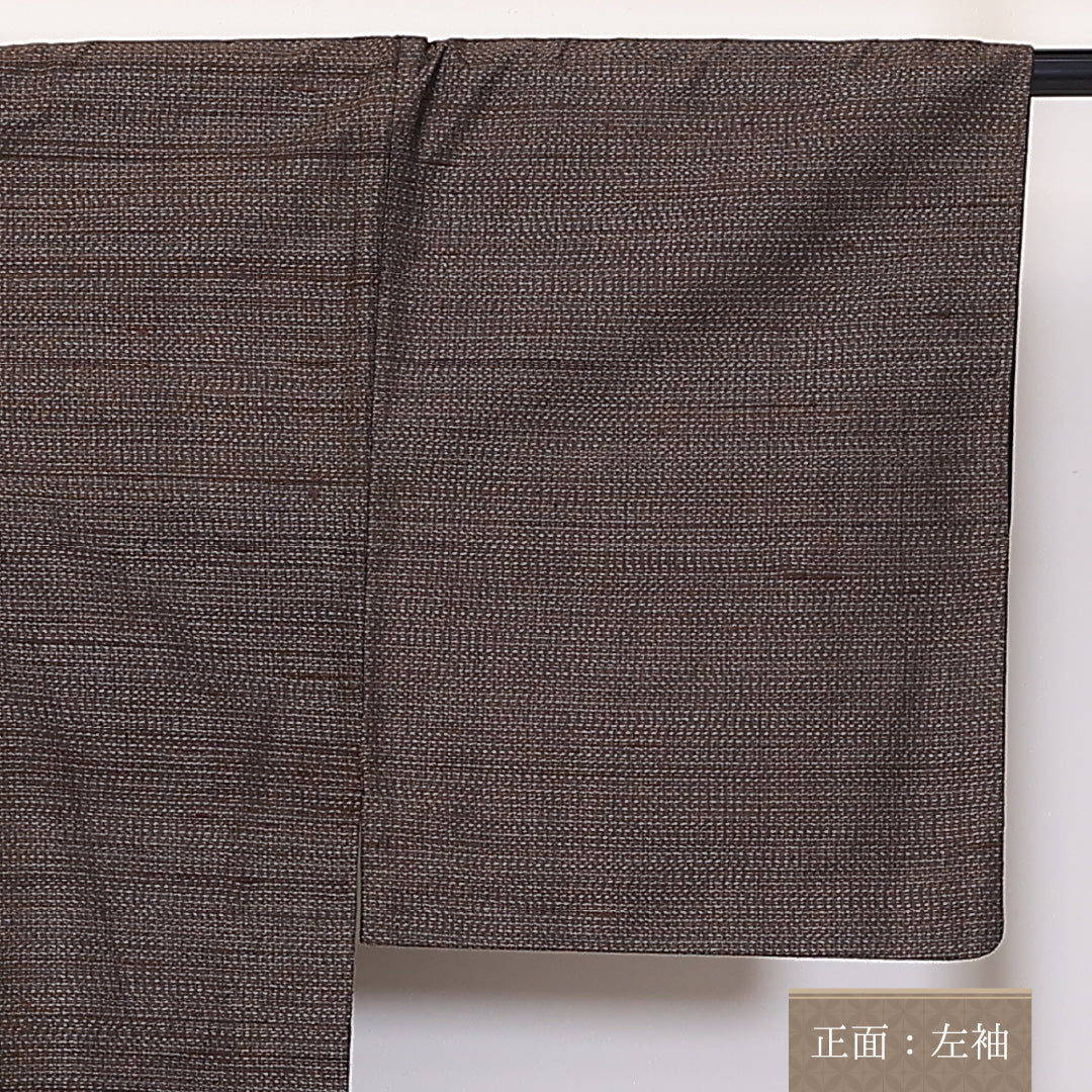 男着物 袷 身丈146cm 裄丈67cm 正絹 Aランク カジュアル 棒衿 Lサイズ 抽象柄 茶系 RP 1224-06235