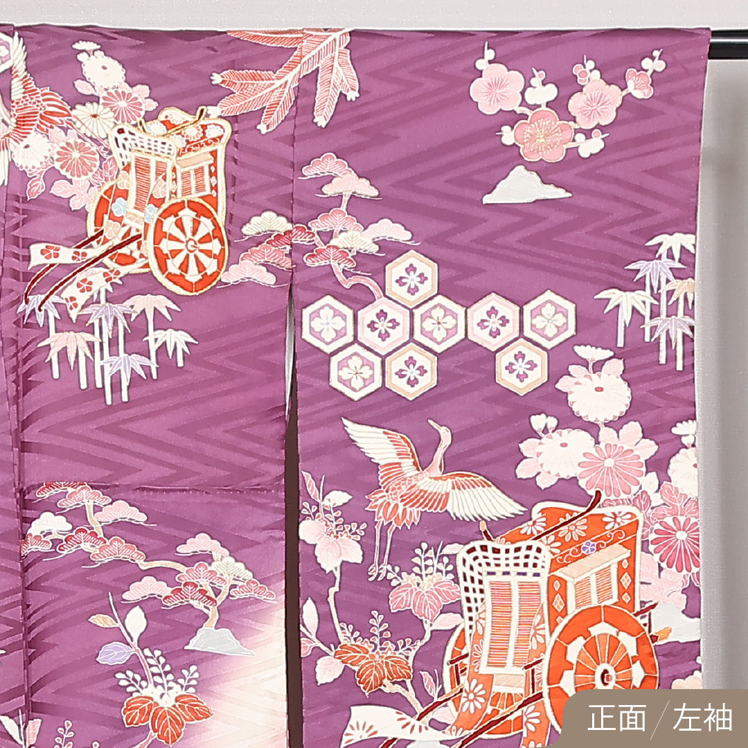 振袖 身丈173cm 裄丈69.5cm Sランク 正絹 袷 広衿 2XL 金駒刺繍 御所車 フォーマル 紫系 1213-F0516