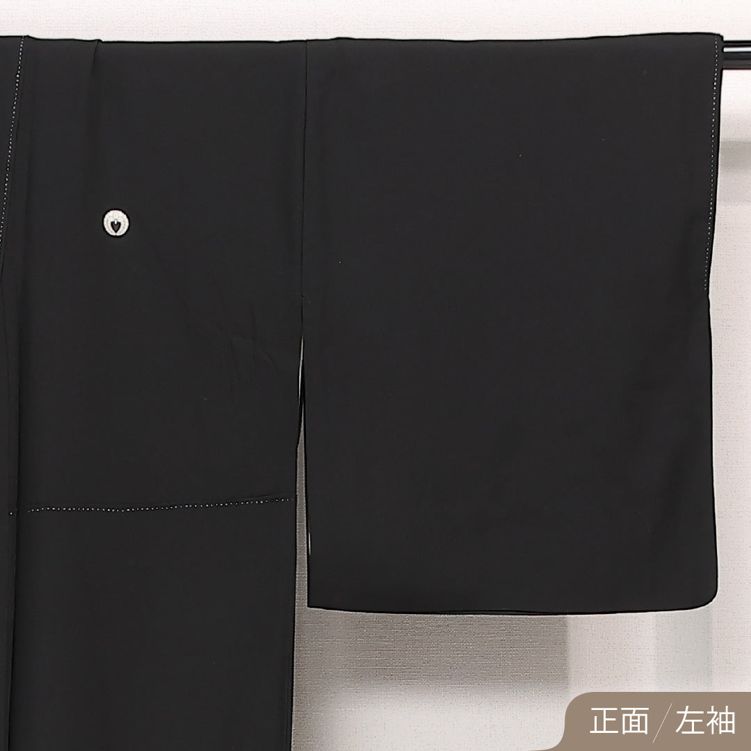 黒留袖 五つ紋 下り藤 身丈166cm 裄丈70cm Aランク 正絹 袷 比翼 広衿 XL 落款 東海道五十三次 フォーマル 写実的 存在感 黒系 1211-F0576
