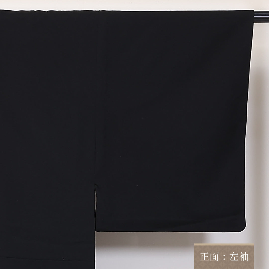 アンサンブル 男着物 単衣 身丈139cm 裄丈66cm 正絹 Aランク カジュアル 棒衿 Sサイズ 無地 シック 落ち着き 黒系 RP 1224-06273