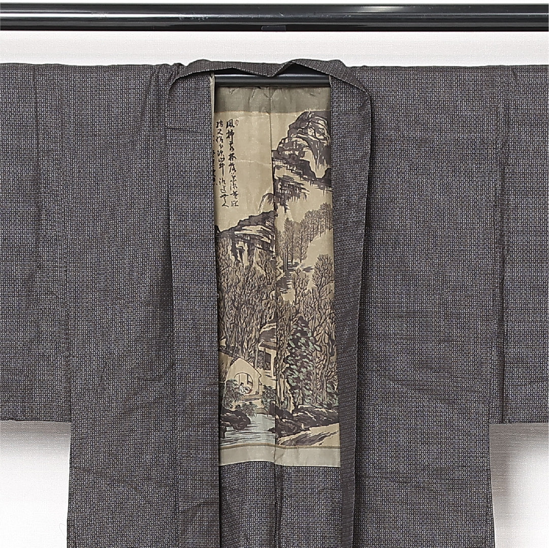羽織 男性用 袷 身丈93cm 裄丈66cm 正絹 Cランク カジュアル Sサイズ 格子絣 グレー系 LP 1235-13081
