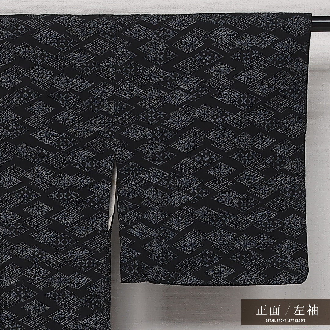 お召 袷 身丈141cm 裄丈63cm 正絹 Aランク インフォーマル バチ衿 XSサイズ 色紙 紺系 RP 1222-13615