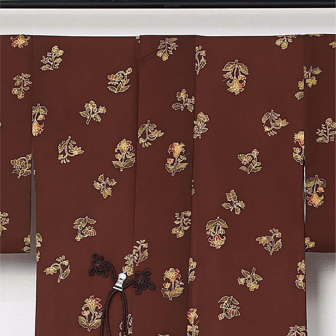 道中着 袷 身丈85cm 裄丈65cm 正絹 Bランク カジュアル Mサイズ 花柄 茶系 RP 1236-12907