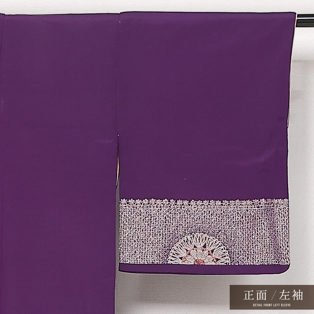 アンティーク 付下げ 袷 身丈148cm 裄丈61cm 正絹 Aランク 広衿 XSサイズ 花文 紫系 RP 1218-13577