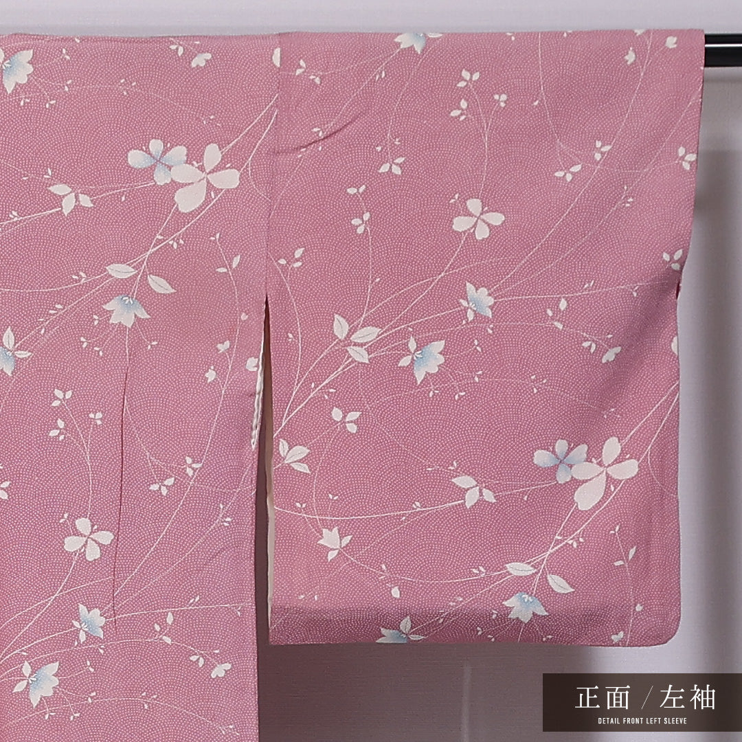 小紋 袷 身丈155cm 裄丈64cm 正絹 Cランク インフォーマル 広衿 Mサイズ 花柄 ピンク系 LP 1221-11431