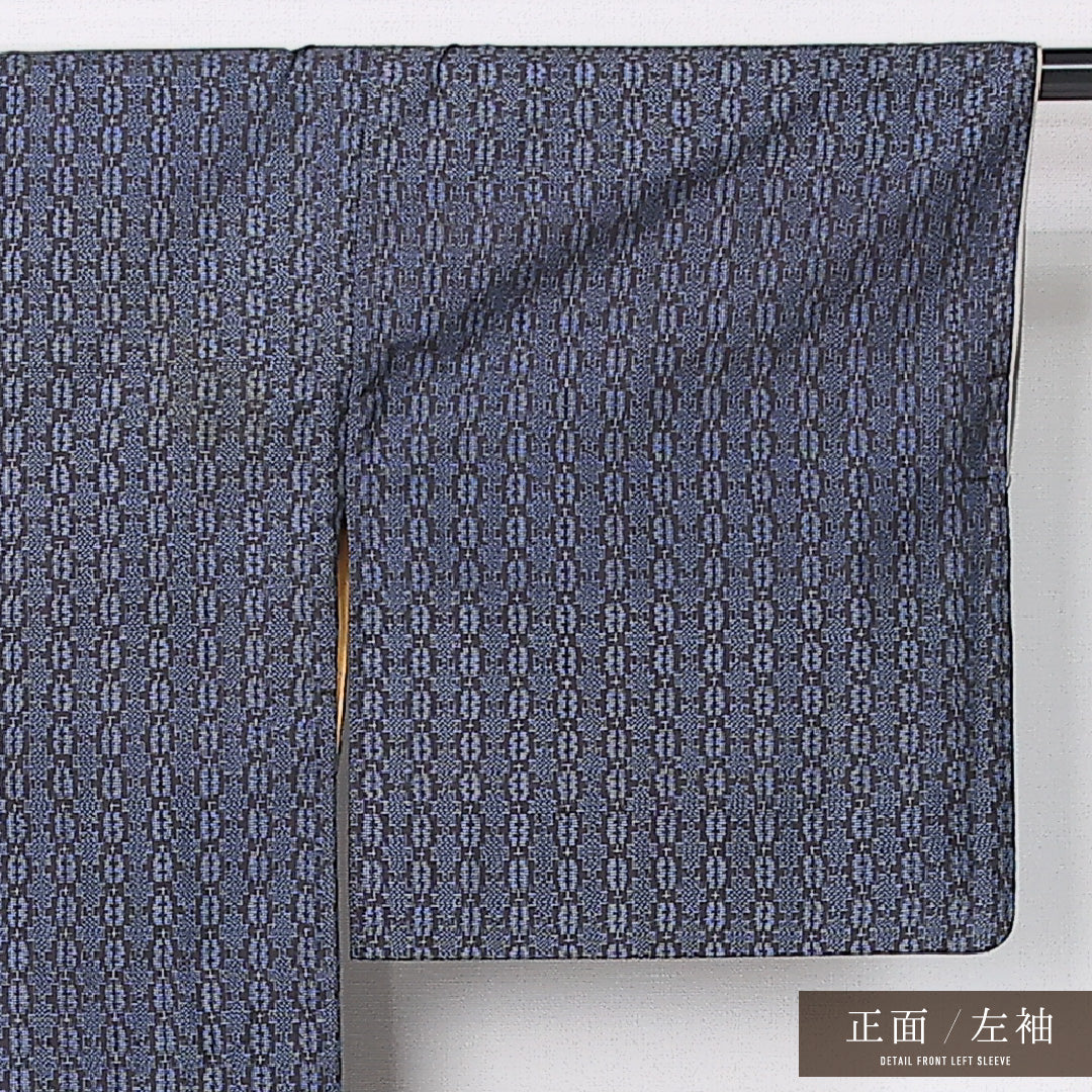 紬 袷 身丈159cm 裄丈64cm 正絹 Cランク カジュアル バチ衿 Mサイズ 創作柄 紺系 LP 1223-12470