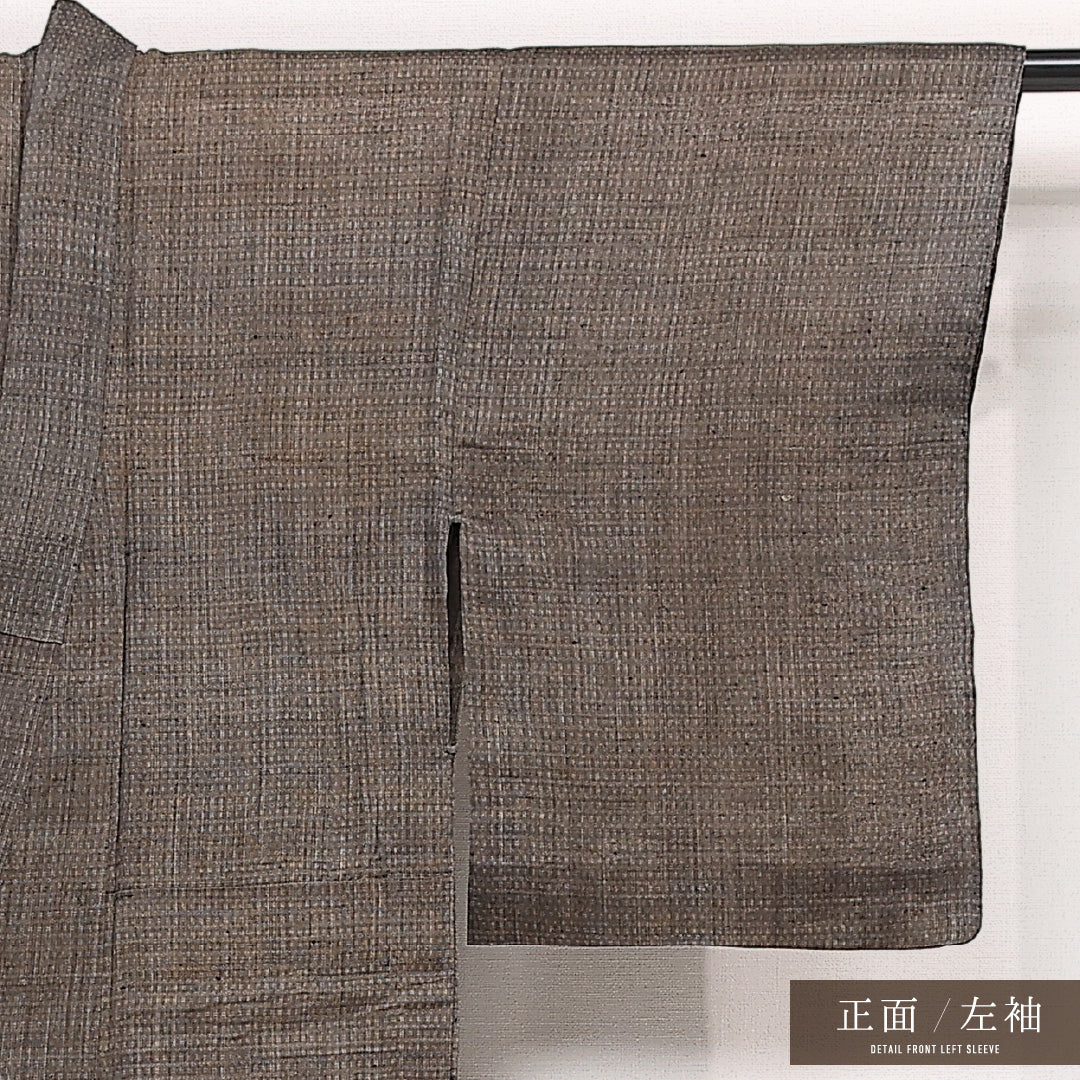 アンティーク 夏物 洗える着物 麻の紬 夏物 身丈153cm 裄丈59cm 麻 Cランク バチ衿 Sサイズ 無地 茶系 M4 1223-13364