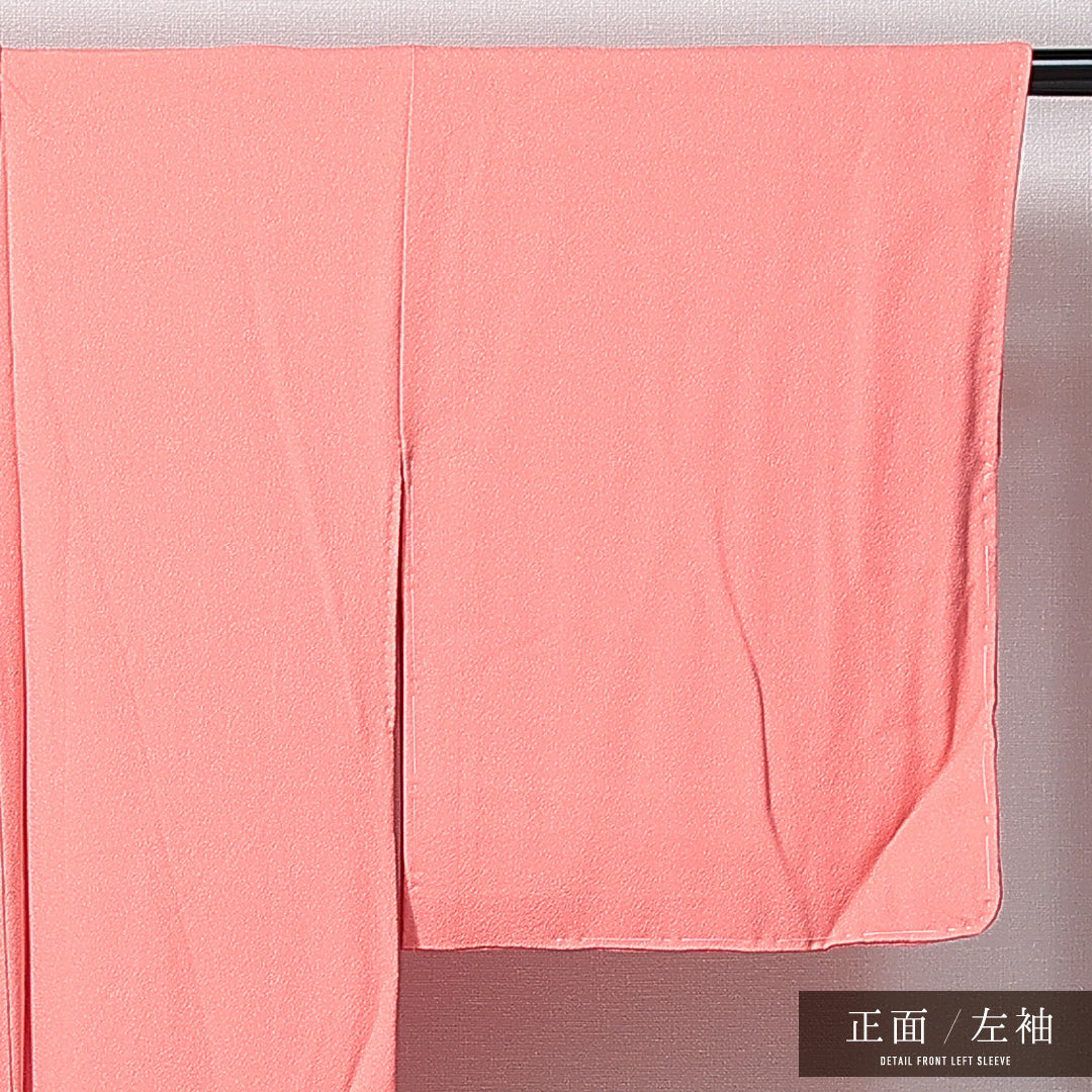 色無地 袷 身丈157cm 裄丈62cm 正絹 Aランク 一つ紋 (中陰剣片喰) セミフォーマル 広衿 Mサイズ 無地 ピンク系 RP 1219-14954