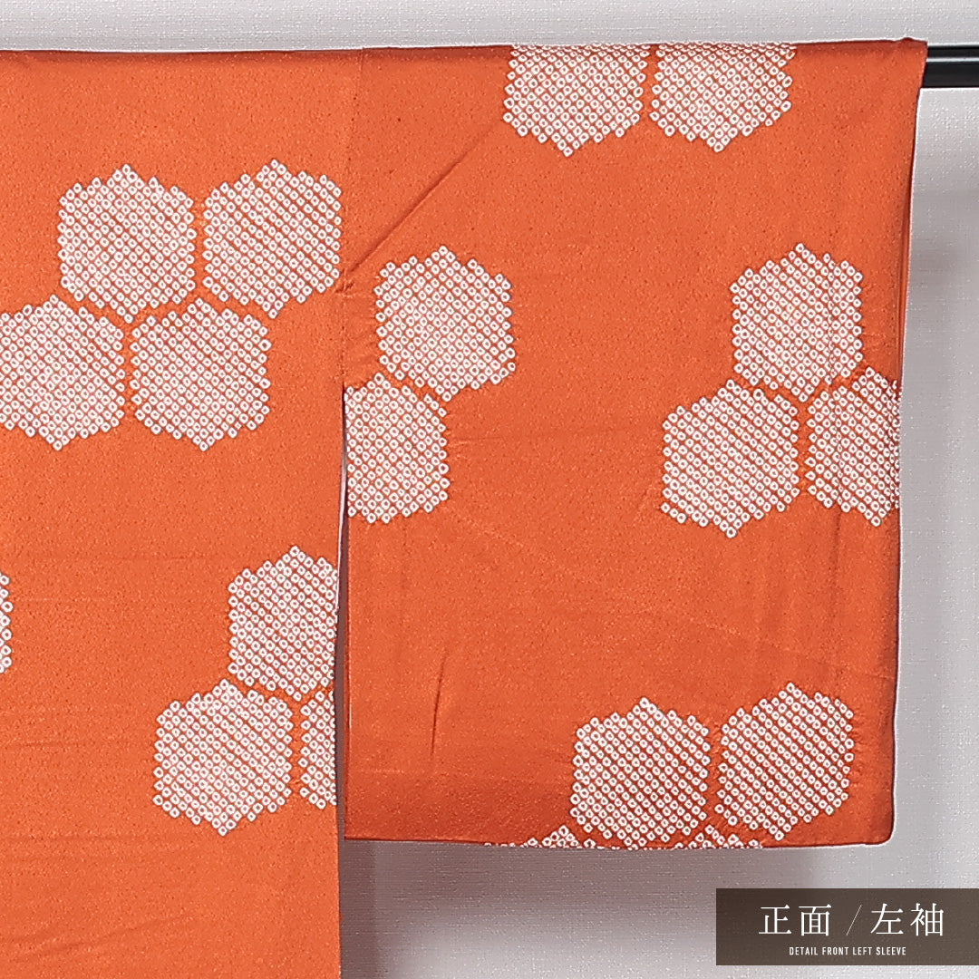 小紋 袷 身丈162cm 裄丈64cm 正絹 Sランク インフォーマル 広衿 Lサイズ 亀甲 朱系 RP 1221-11934