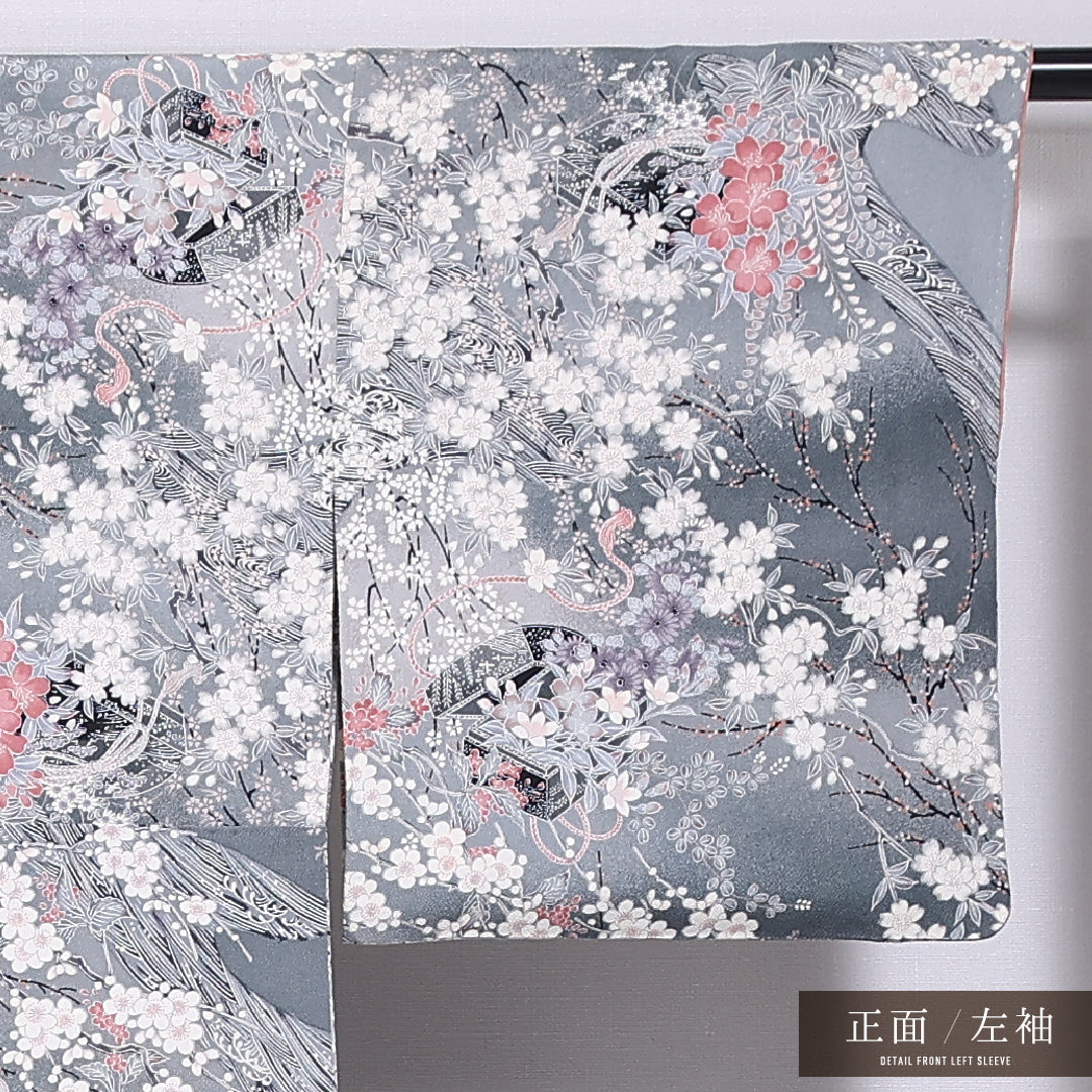 小紋 身丈152cm 裄丈65.5cm S 正絹 Aランク 袷 広衿 ちりめん 桜 梅 桔梗 椿 1215-11682