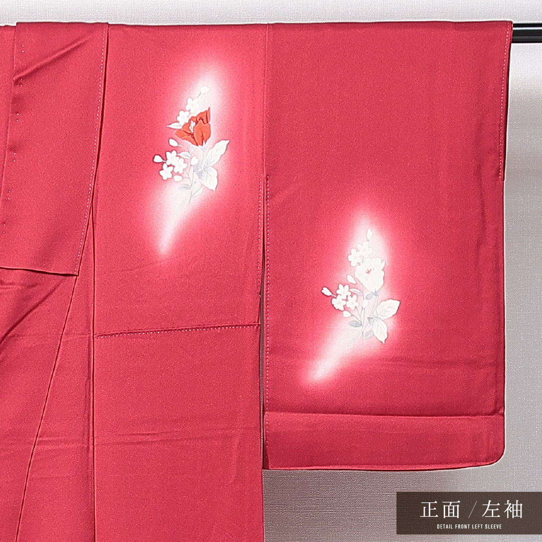 訪問着 袷 身丈142cm 裄丈58cm 正絹 Sランク XSサイズ 広衿 セミフォーマル 椿 ぼかし染 赤系 1212-14968