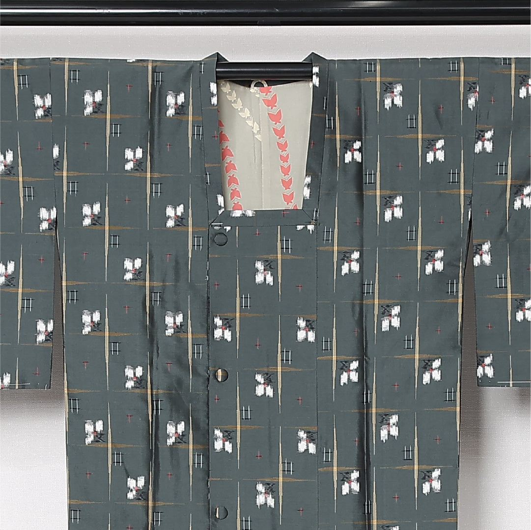 道行コート 袷 身丈85cm 裄丈65cm 正絹 Sランク インフォーマル Mサイズ ポケットあり 花柄 緑系 RP 1237-12706