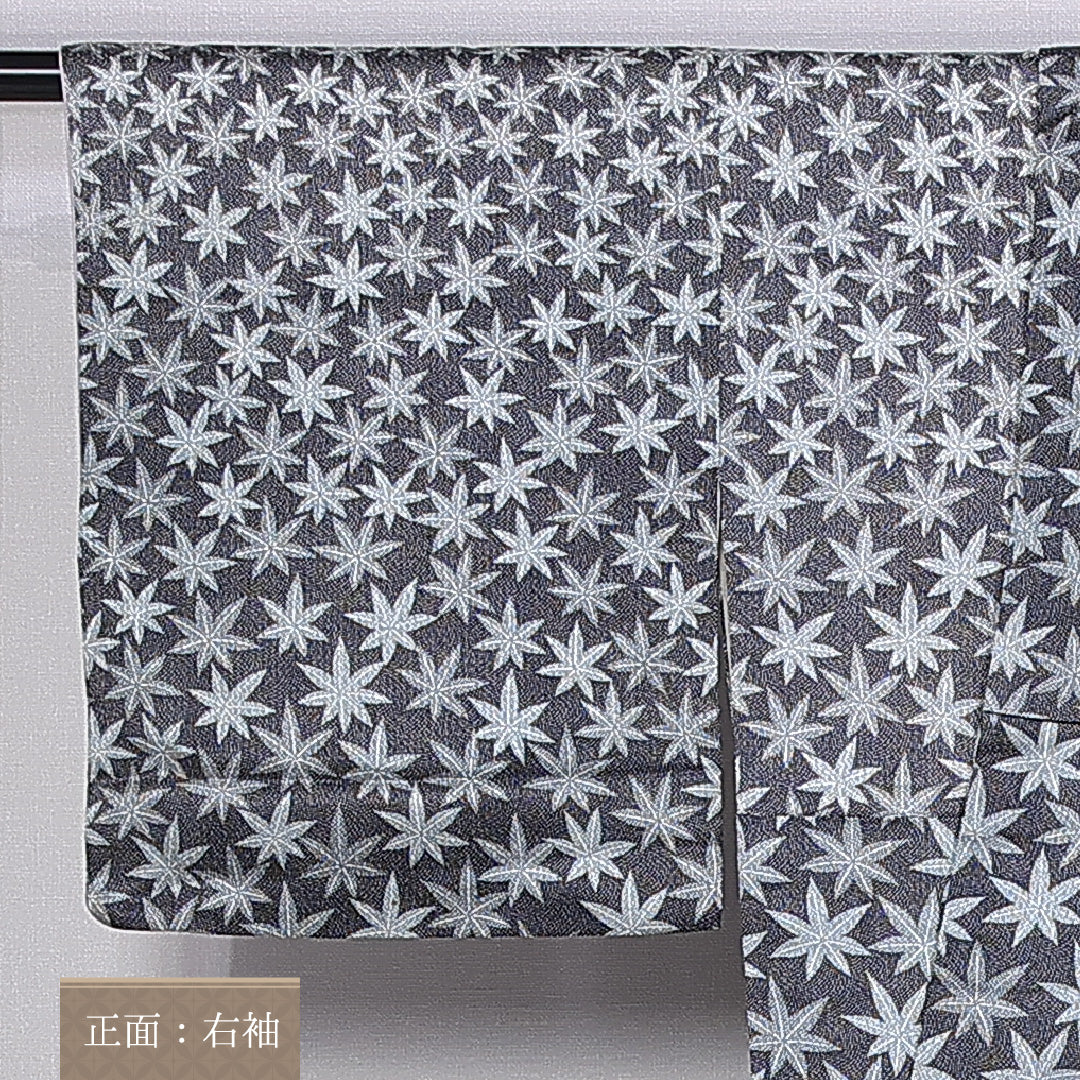 小紋 身丈154cm 裄丈63cm S 正絹 Bランク 袷 広衿 紅葉 刺繍 銀糸 1215-10528