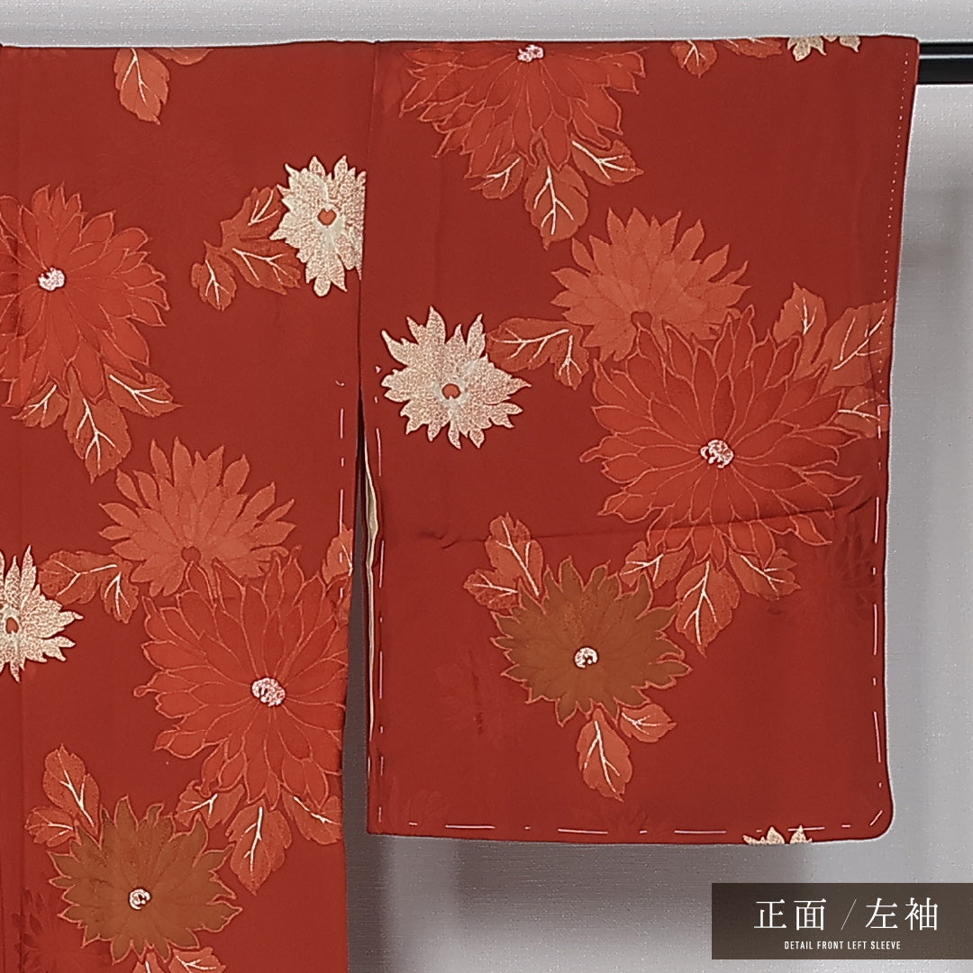 小紋 袷 身丈157cm 裄丈63cm 正絹 Sランク インフォーマル 広衿 Mサイズ 花柄 芍薬 赤系 RP 1221-11977