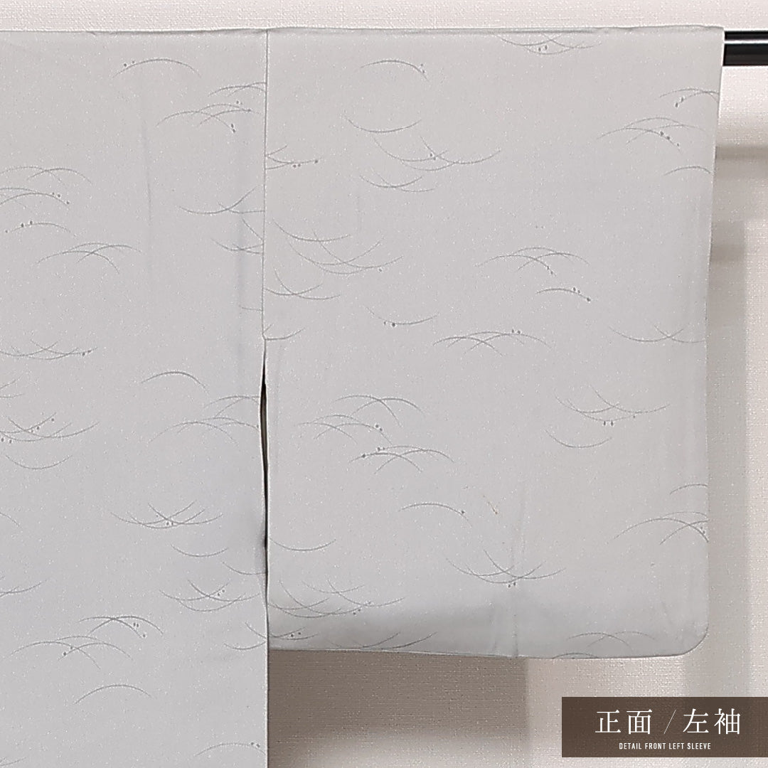 小紋 袷 身丈159cm 裄丈63cm 正絹 Aランク インフォーマル 広衿 Mサイズ 露芝草 グレー系 RP 1221-13334