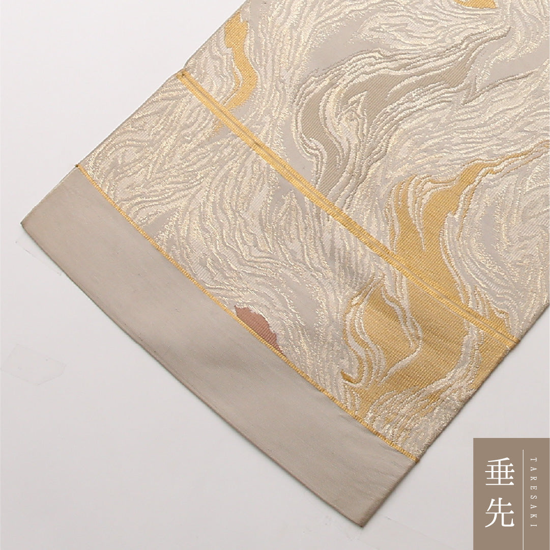 八寸名古屋帯 Cランク 帯丈400cm 正絹 六通 開き仕立て 帯端のみ未仕立て 織り インフォーマル ふくれ織 創作柄 クリーム系 RP 1245-02440