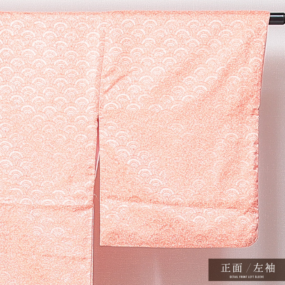 小紋 洗える着物 袷 身丈166cm 裄丈65cm ポリエステル Sランク XLサイズ 広衿 インフォーマル 青海波 ピンク系 白系 1215-14979