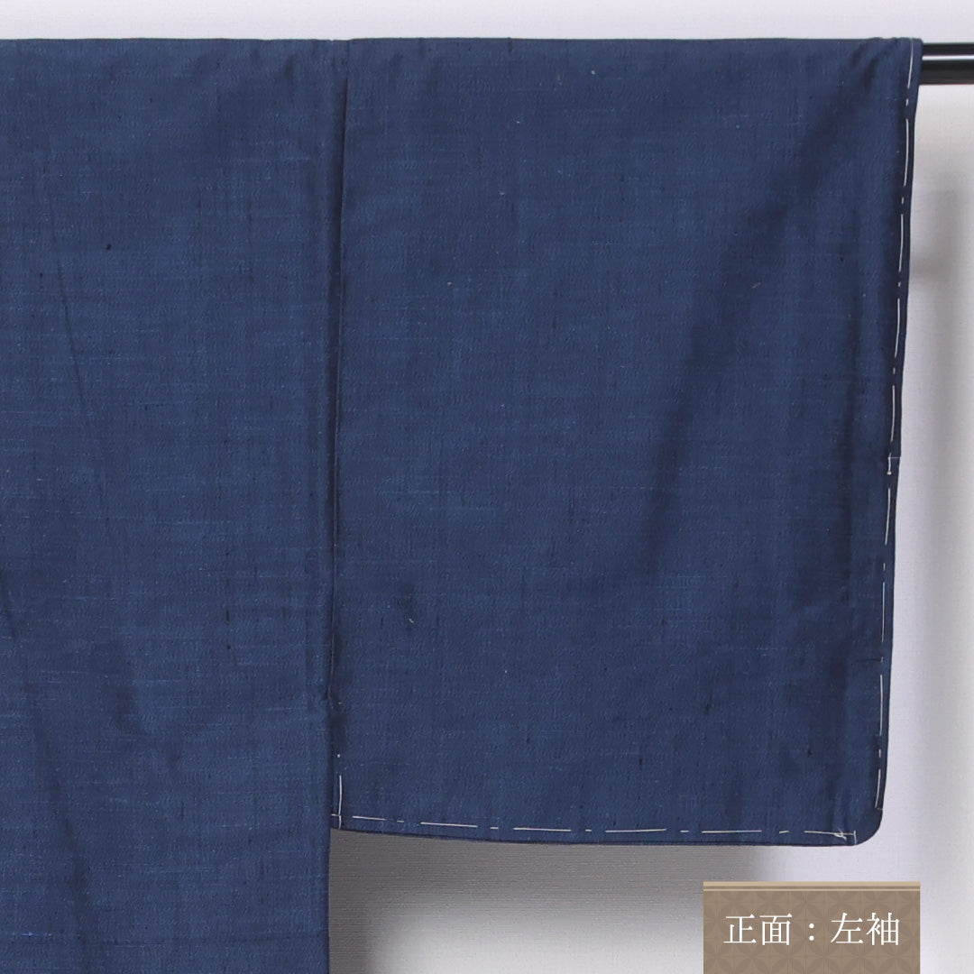 アンサンブル 男着物 袷 身丈142cm 裄丈68cm 正絹 Aランク カジュアル バチ衿 Mサイズ 風景柄 紺系 RP 1224-06287