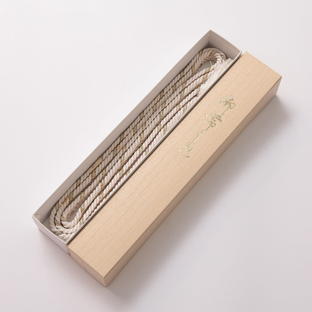 未使用品 帯締め 留袖用 正絹 Aランク 平組紐 白系 金系 共箱 D 1236-01391