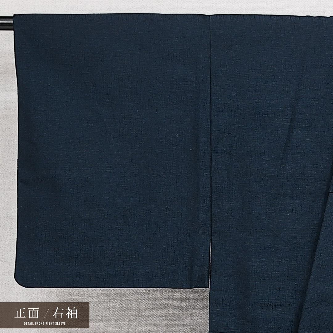 アンサンブル 洗える着物 ウールの男着物 単衣 身丈140cm 裄丈65cm ウール Sランク カジュアル 棒衿 Mサイズ 無地 紺系 RP 1224-14428