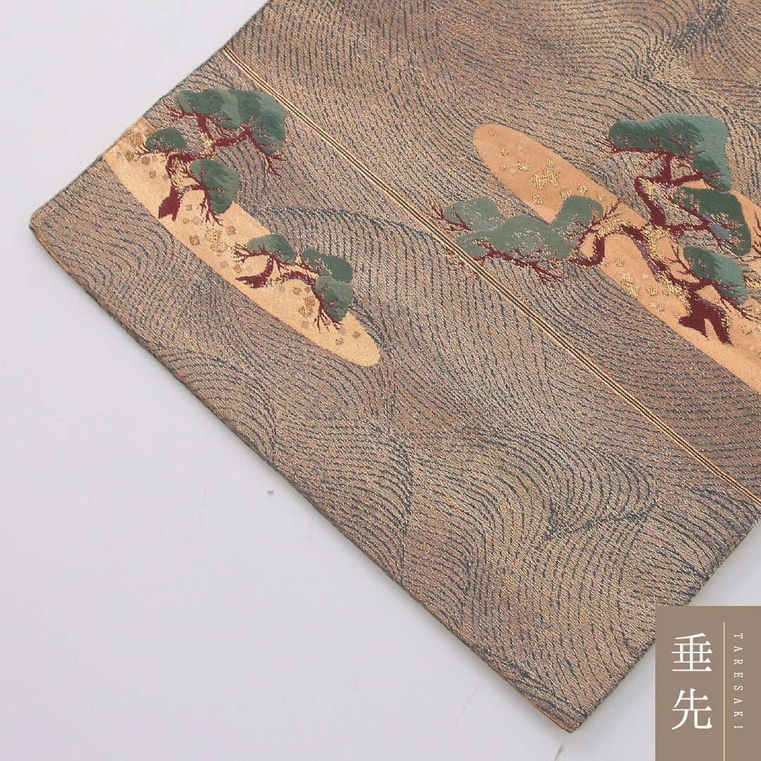 袋帯 帯丈420cm 正絹 全通 帯芯なし リバーシブル フォーマル 浜松 鶴 ベージュ系 1243-02323