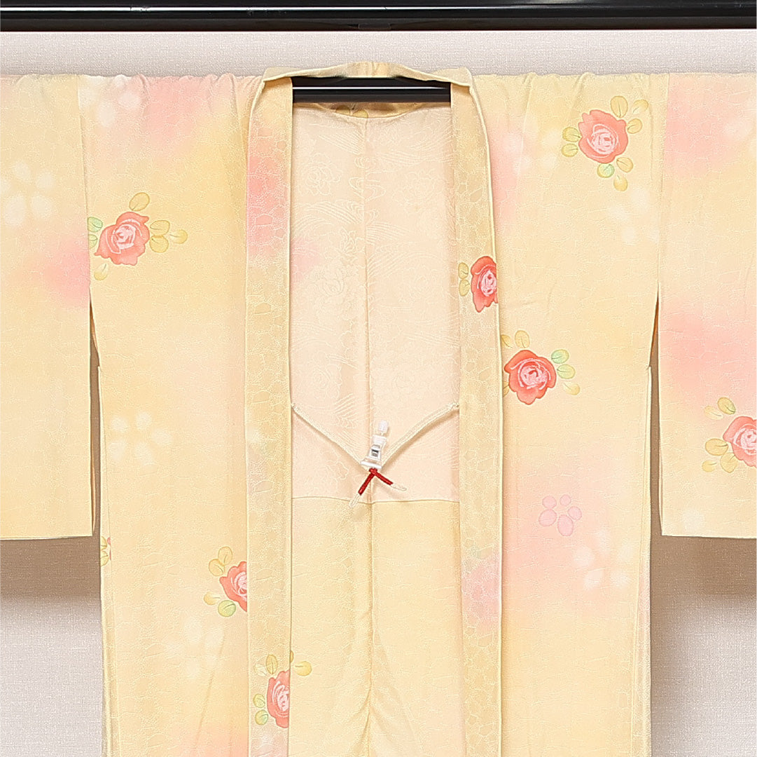洗える着物 道行コート 袷 身丈86cm 裄丈65cm ポリエステル Sランク セミフォーマル Mサイズ 薔薇 クリーム系 RP 1237-13748