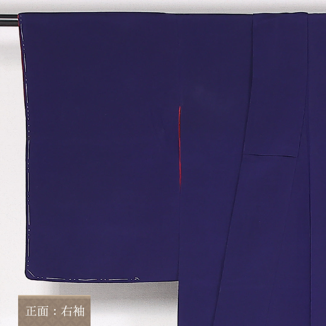 アンティーク 色無地 袷 身丈156cm 裄丈63cm 正絹 Aランク Mサイズ 広衿 ちりめん 無地 紺系 1214-05318
