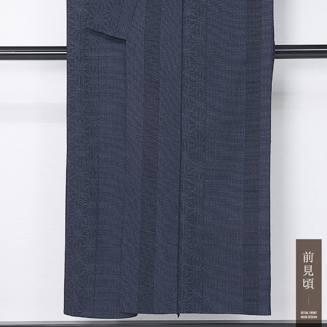 紬 身丈148cm 裄丈65.5cm Sランク XS 正絹 単衣 広衿 麻の葉 カジュアル 紺系 1216-12220
