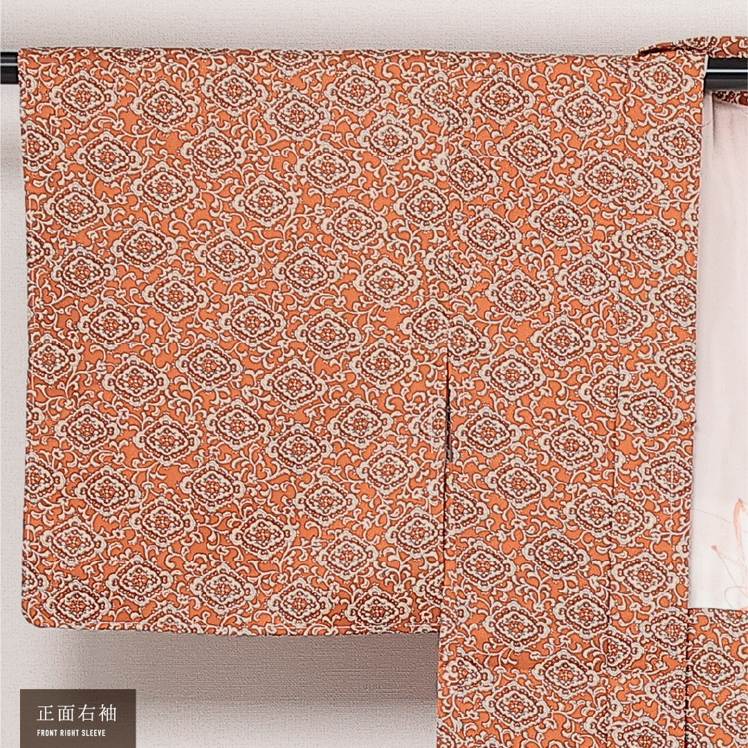 羽織 袷 身丈78cm 裄丈62cm 正絹 Sランク カジュアル Sサイズ アラベスク文様 朱系 RP 1232-13784