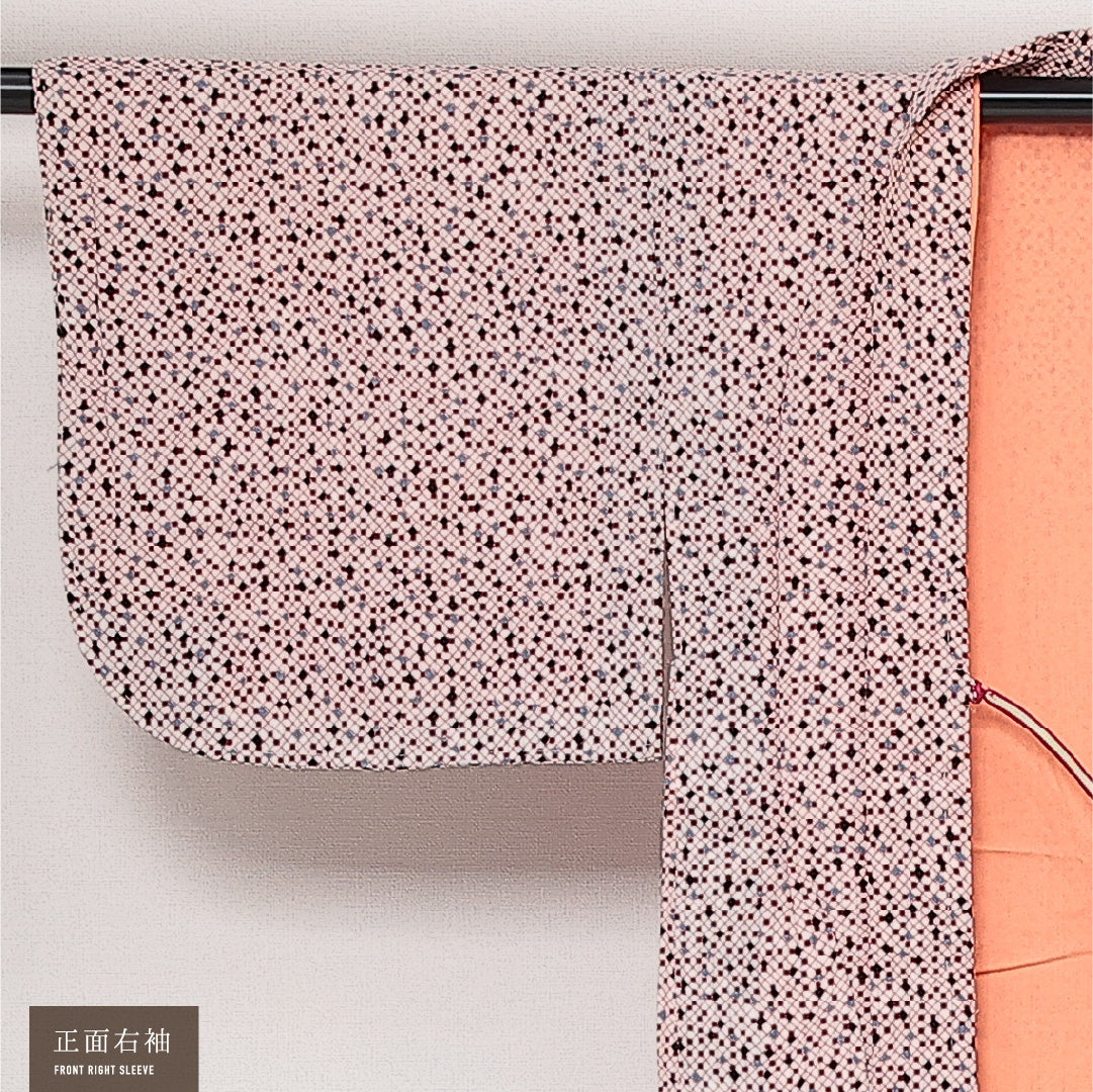 洗える着物 羽織 袷 身丈75cm 裄丈60cm ポリエステル Aランク カジュアル Sサイズ 紐あり 幾何学柄 白系 HP 1232-13781