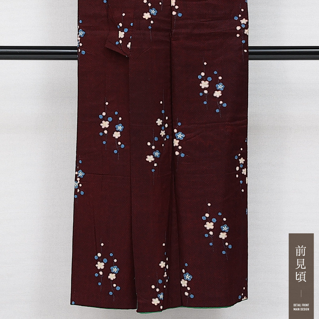 アンティーク 小紋 袷 身丈146cm 裄丈59cm 正絹 Dランク バチ衿 XSサイズ 花柄 赤系 HP 1221-14441