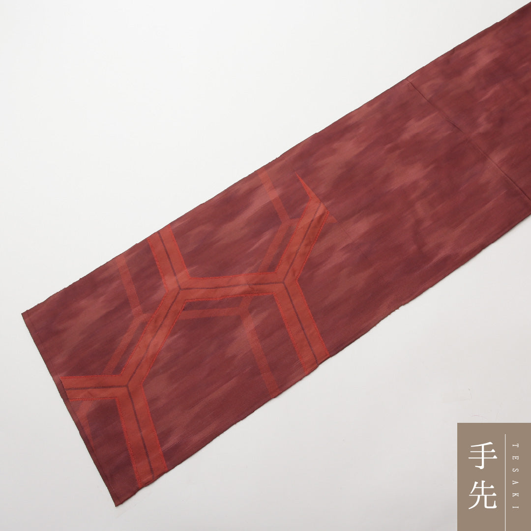 袋帯 帯丈416cm 正絹 六通 インフォーマル 亀甲 赤系 1243-01472