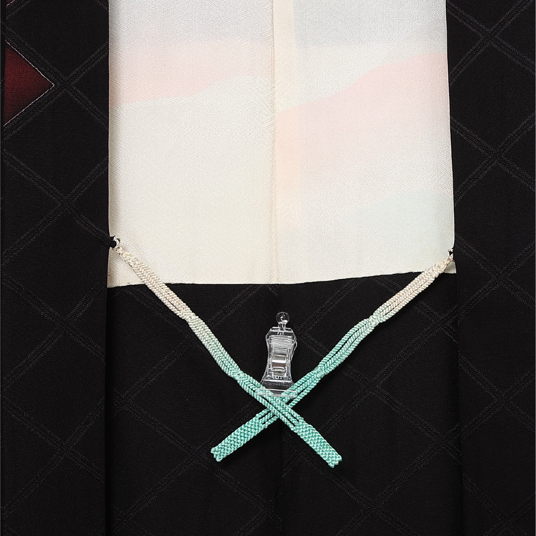 黒羽織 袷 身丈75cm 裄丈63cm 正絹 Aランク インフォーマル Sサイズ しつけ糸 菱 黒系 RP 1233-13751