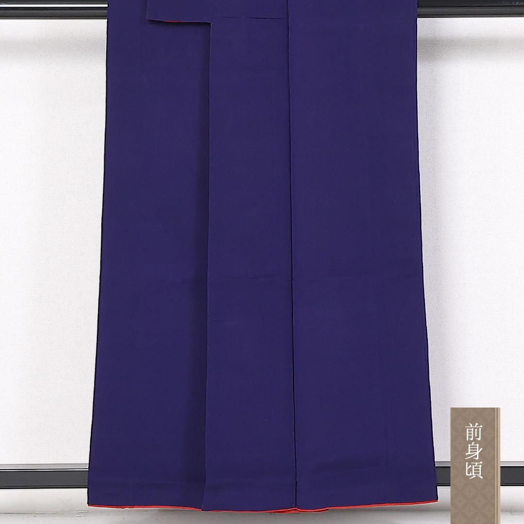 アンティーク 色無地 袷 身丈156cm 裄丈63cm 正絹 Aランク Mサイズ 広衿 ちりめん 無地 紺系 1214-05318