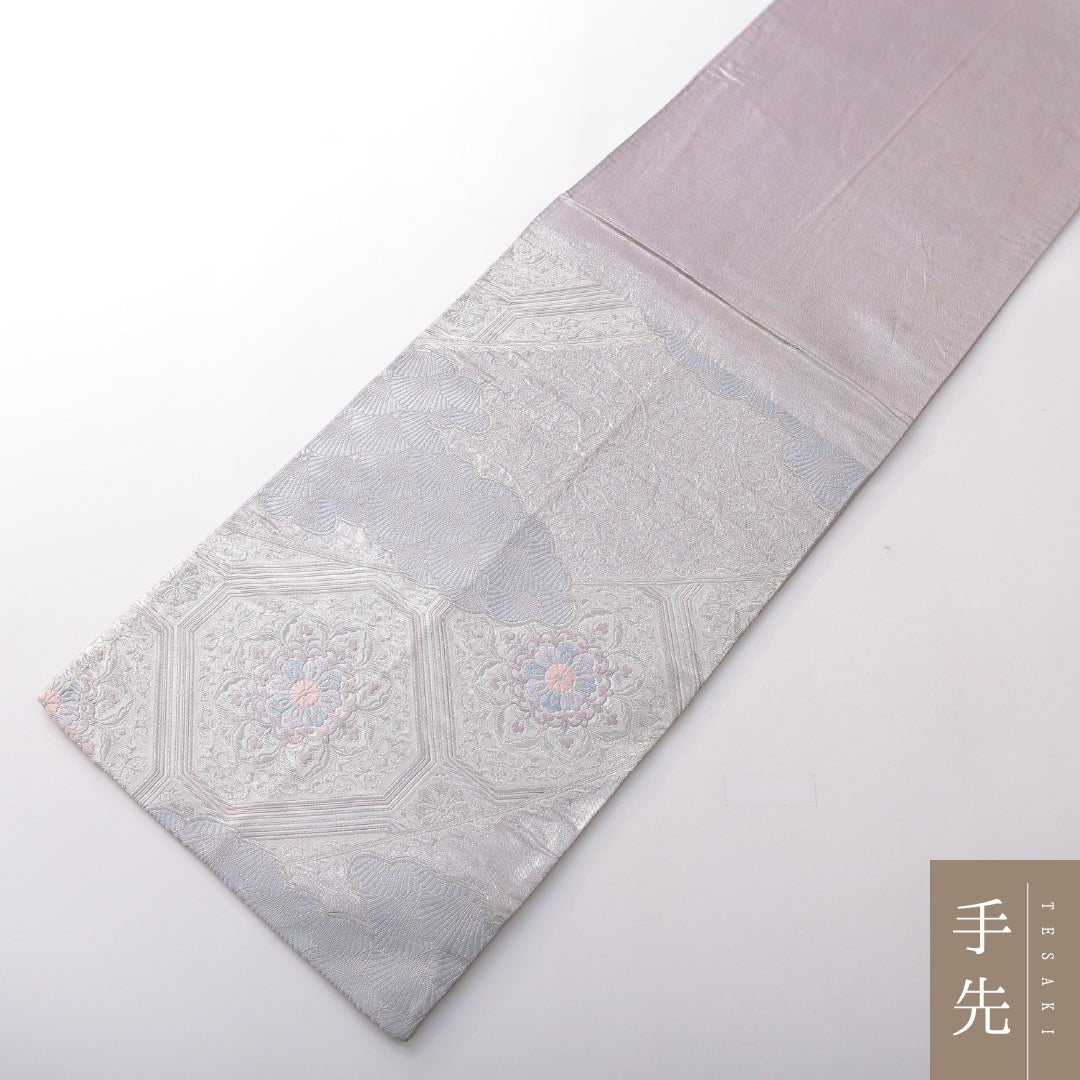 袋帯 帯丈424cm フォーマル 六通 Cランク 正絹 宝相華 紫系 1223-02165